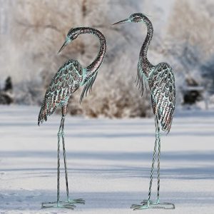 2 Standing Garden Crane Statues