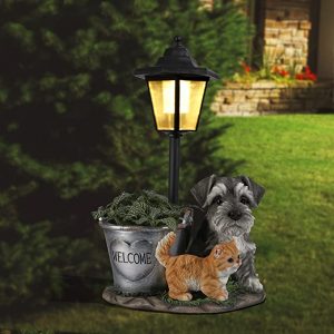 Dog and Cat Solar Statue