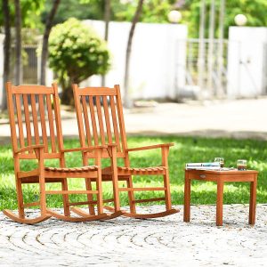 3 Piece Wooden Rocking Chair Set