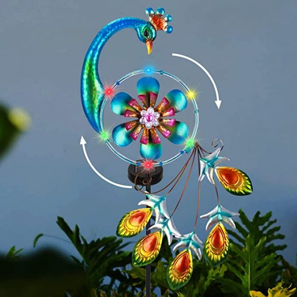 Metal Peacock Solar Wind Spinner